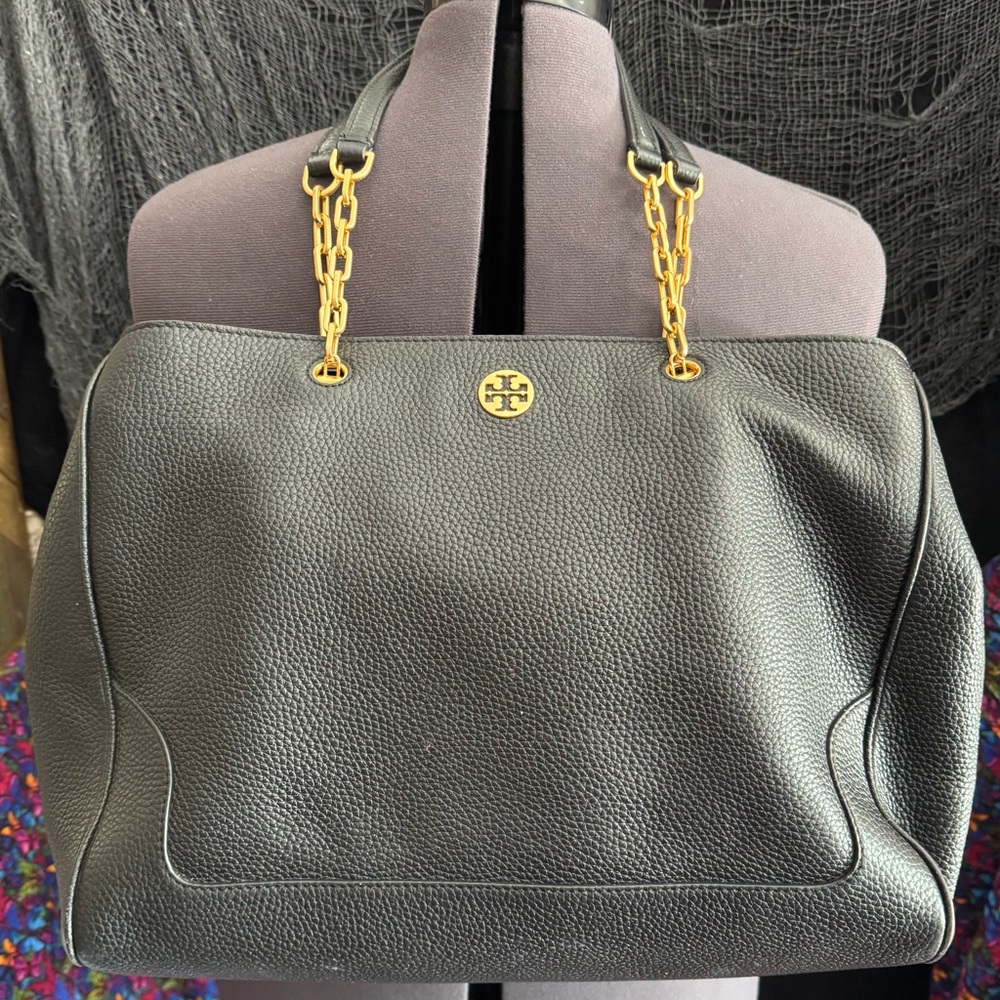 Tory Burch Black Shoulder Bag with Gold Accents